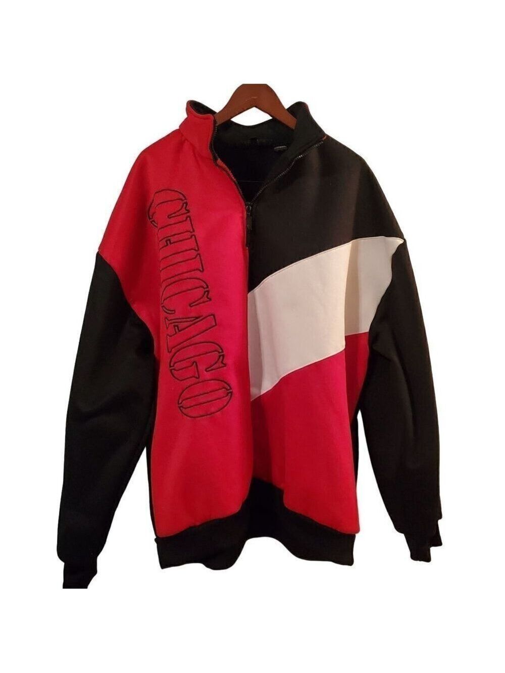 CHICAGO Billion Bay Red White Black 1/4 Zip Long Sleeve Sweatshirt Size XXL - Picture 2 of 8